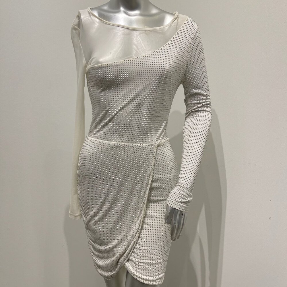 Sheri Bodell White Sequin Long Sleeve Dress